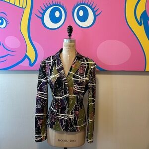 Moschino Jeans Purple White Stretch Cotton Blazer Vintage Paint Splatter